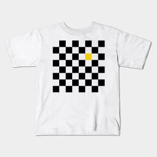Checkered Black and White with One Yellow Square Kids T-Shirt